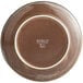 A brown Libbey Hedonite porcelain plate with a white border and white text.