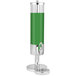 A silver and green stainless steel beverage dispenser with a white lid.