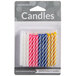 A pack of 24 assorted pastel colored spiral birthday candles.