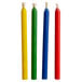 A group of colorful cylindrical relight candles.