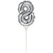 A silver foil number eight balloon on a stick.