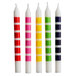 A pack of Creative Converting birthday candles with red, green, and pink striped designs.