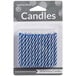 A pack of blue and white striped birthday candles.