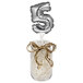 A jar with a silver balloon shaped like the number 5.
