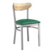 A Lancaster Table & Seating Boomerang chair with a green vinyl cushion and driftwood back.