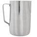 An Acopa polished stainless steel pitcher with a handle.