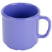 A peacock blue plastic mug with a handle.
