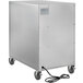 A stainless steel ServIt drawer warmer on wheels with a power cord.