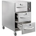 A stainless steel ServIt drawer warmer with three narrow drawers.