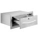 A stainless steel ServIt built-in drawer warmer with a handle.