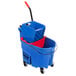 A blue Rubbermaid mop bucket with a red wringer and handle.