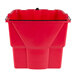 A red Rubbermaid plastic mop bucket with a black handle.