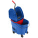 A blue Rubbermaid mop bucket with a red handle.