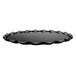 A black round melamine tray with sculpted ruffle edges.