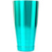A teal Barfly cocktail shaker tin.