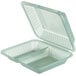 A jade green plastic GET container with two compartments and a lid.
