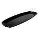 A black oval melamine tray with handles.