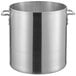 A large silver Choice aluminum stock pot with two handles.