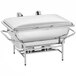 A Vollrath stainless steel induction chafer stand with fuel holders.