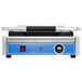 A Globe commercial Panini grill with blue and black accents.