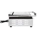A silver rectangular Globe Panini Sandwich Grill with black accents.