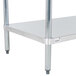 A wood top work table with a metal undershelf and galvanized metal legs.