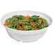 A white Sonoma melamine bowl filled with green beans and carrots.