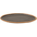 A black and brown GET Pottery Market melamine plate with a brown rim.