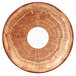 A circular wood plate with a white circle in the center.