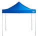 A blue rectangular canopy tent with poles.