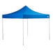 A blue tent with white poles on a white background.