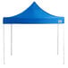 A blue Backyard Pro canopy tent with white poles and trim.