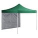 A green tent with a grey top and green trim.