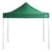 A green tent with poles and a triangular top.