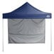 A blue tent with a white cover.