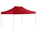 A red tent with white poles.