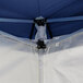 A close up of the navy canopy tent top.