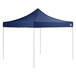 A navy blue tent with white poles.