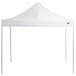 A white Backyard Pro canopy with poles and a triangular top.