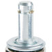 A metal cylinder with a round base, a metal bolt, and a metal nut.