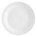 A close up of an Acopa bright white stoneware plate with a narrow white rim.