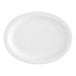 An Acopa bright white narrow rim oval stoneware platter on a white background.