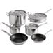 A Vigor stainless steel cookware set with 2 sauce pans, 2 fry pans, and a stock pot.