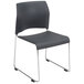 A black National Public Seating stackable chair with chrome legs.