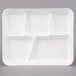 A white Genpak foam tray with five compartments.