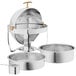 A stainless steel Acopa Supreme chafing dish with gold trim on the handles and lid.