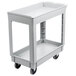 A gray Continental plastic utility cart with two shelves and black wheels.