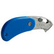 A Pacific Handy Cutter blue and silver spring-back pocket cutter.