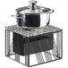 A Cal-Mil black chafer alternative stand holding a pot and a pan.