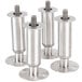 A set of four stainless steel flanged feet with screws.